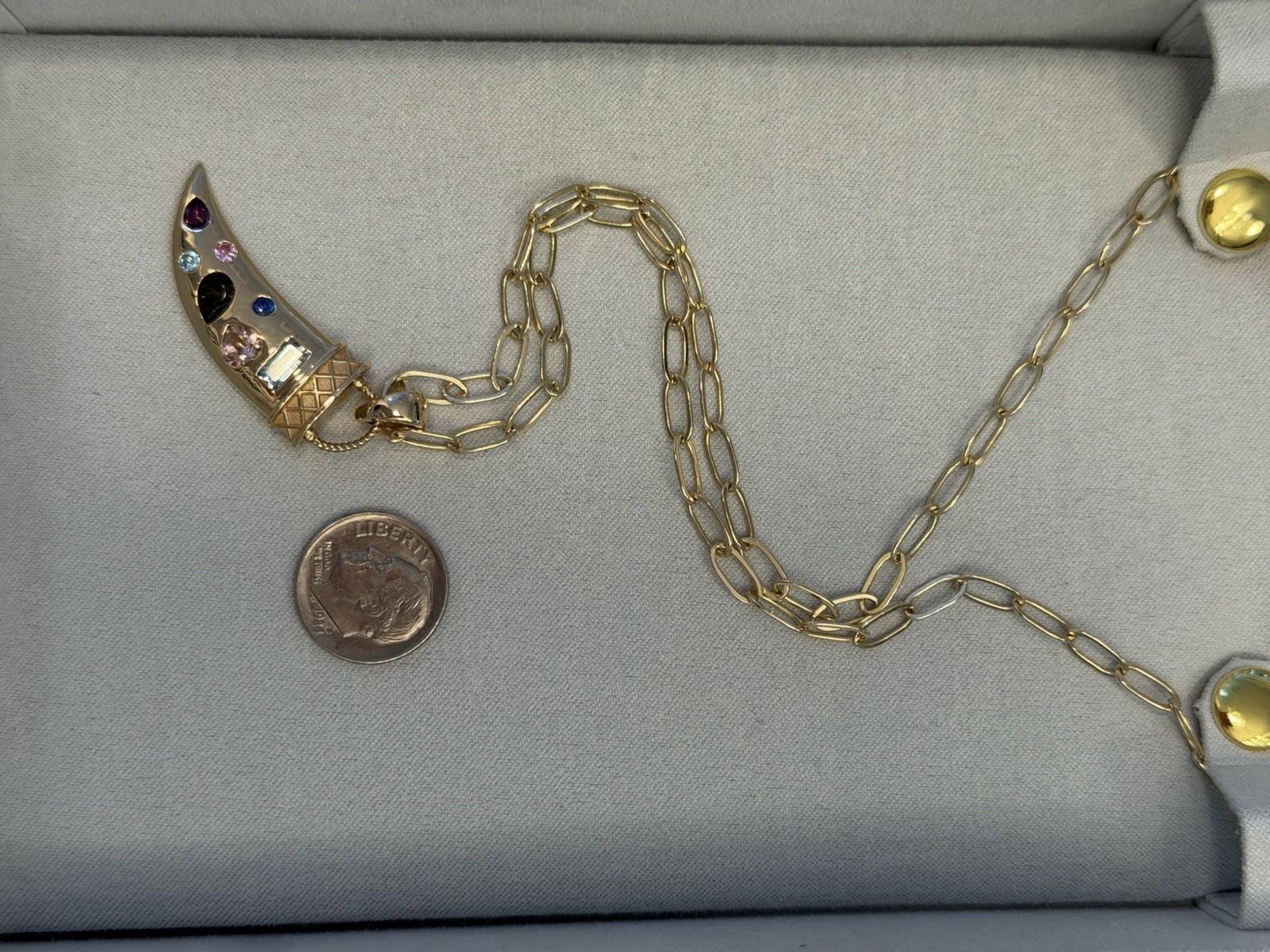 Jane Win 14 KT Solid Gold Detailed Tusk With Multi Gemstones