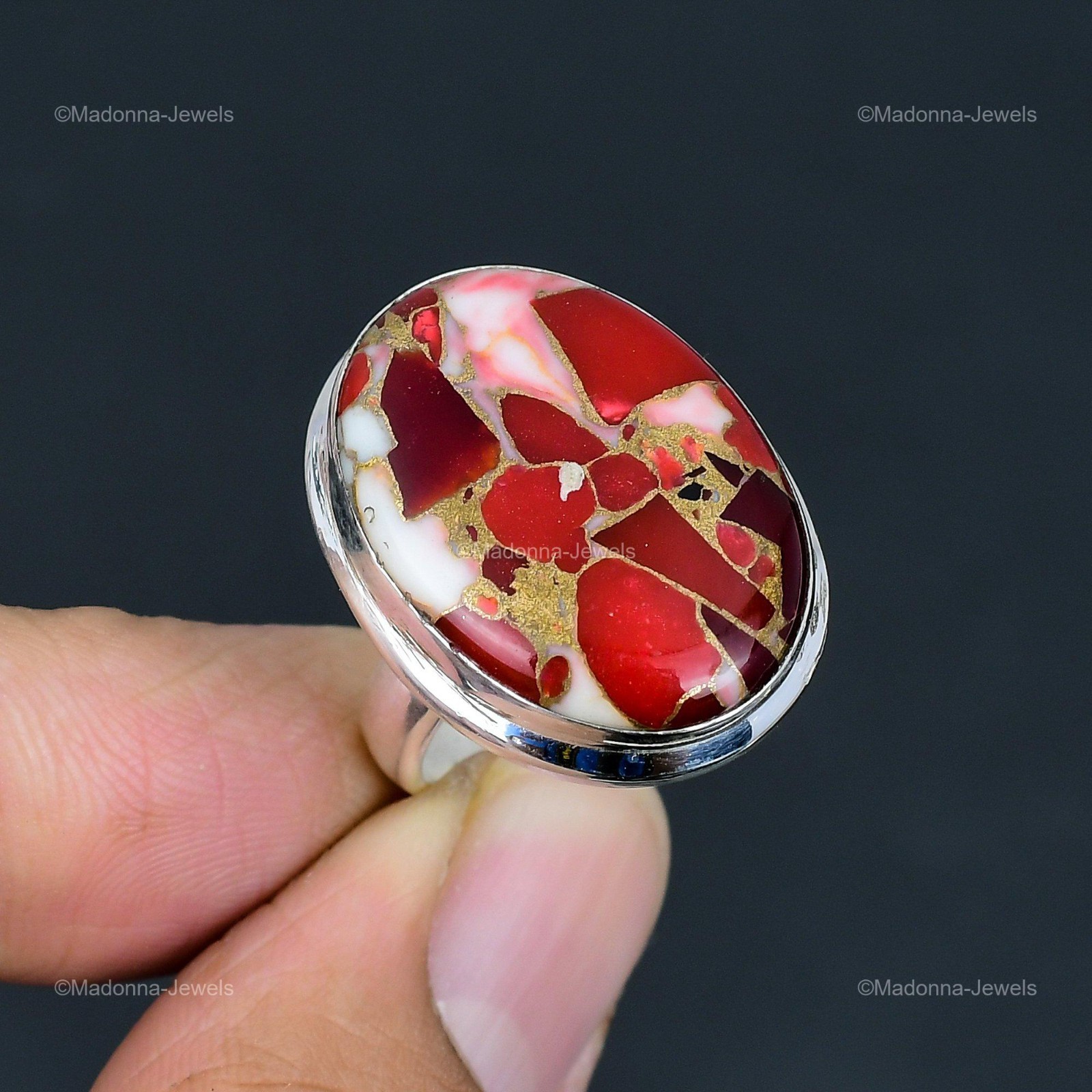 Oval Natural Kingman Red Mohave Copper Turquoise Sterling Silver Ring Jewelry