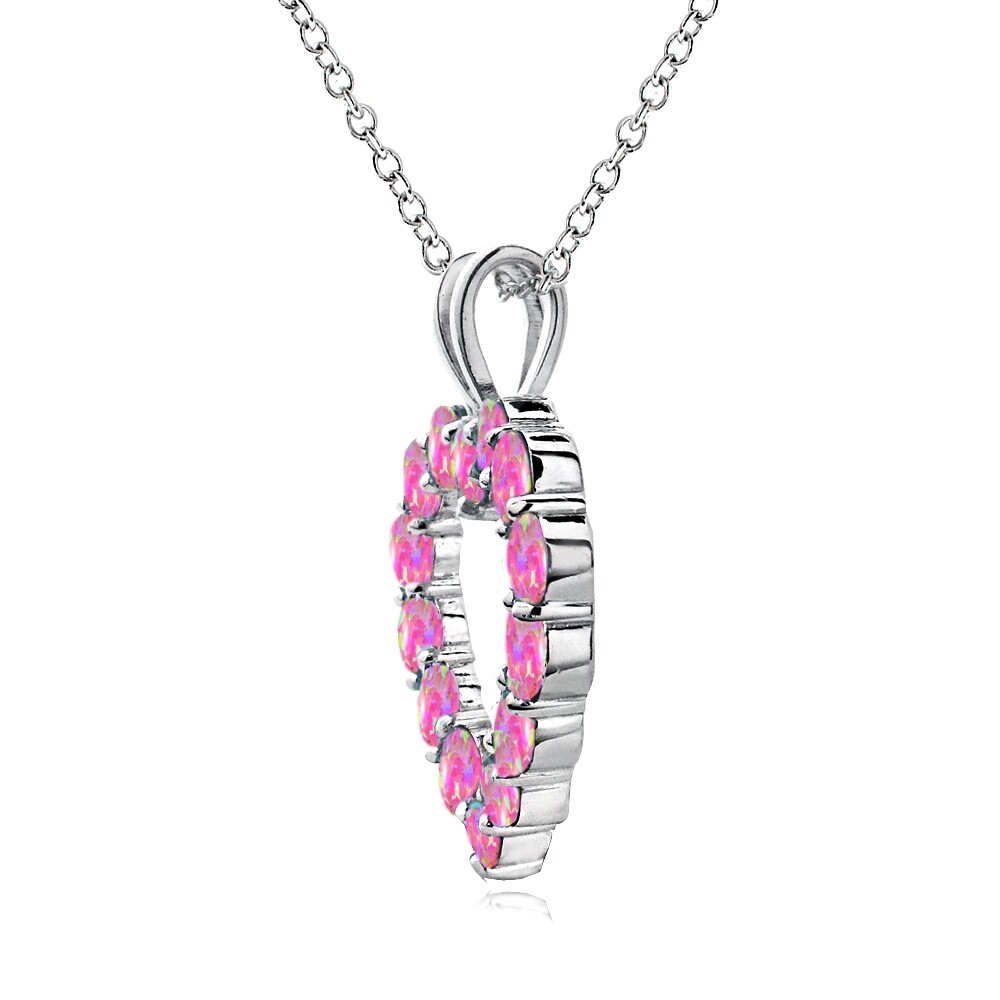 925 Sterling Silver 1.25 Ct Lab Created Pink Opal Open Heart Necklace