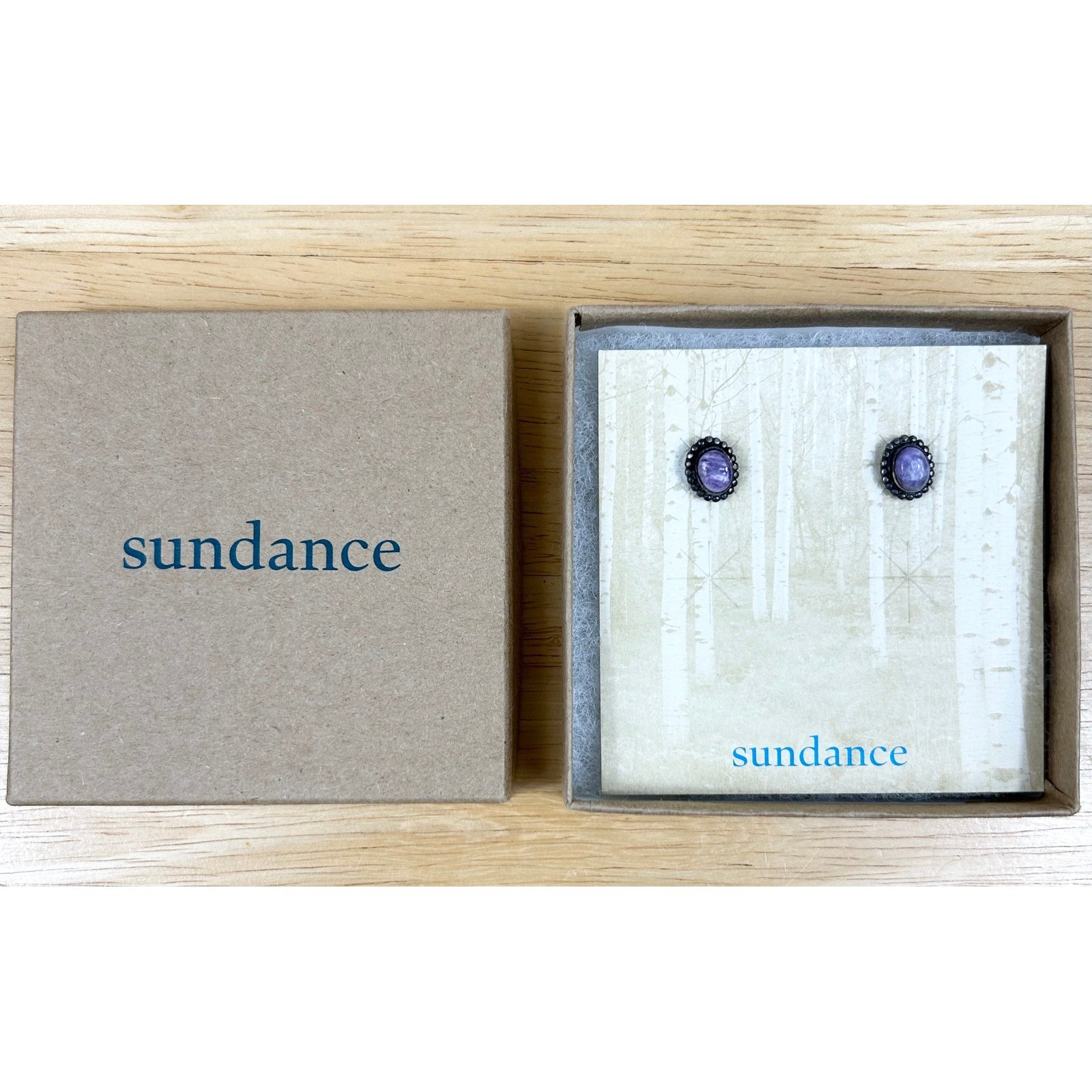 Sundance Catalog Purple Charoite Stud Earrings 925 Sterling Silver Oval NEW