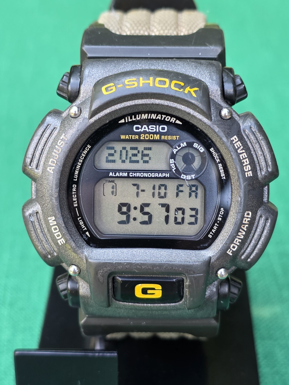 Casio G-Shock DW-9050 Watch Men 44mm Digital Gray Yellow Bezel 2163 New Battery