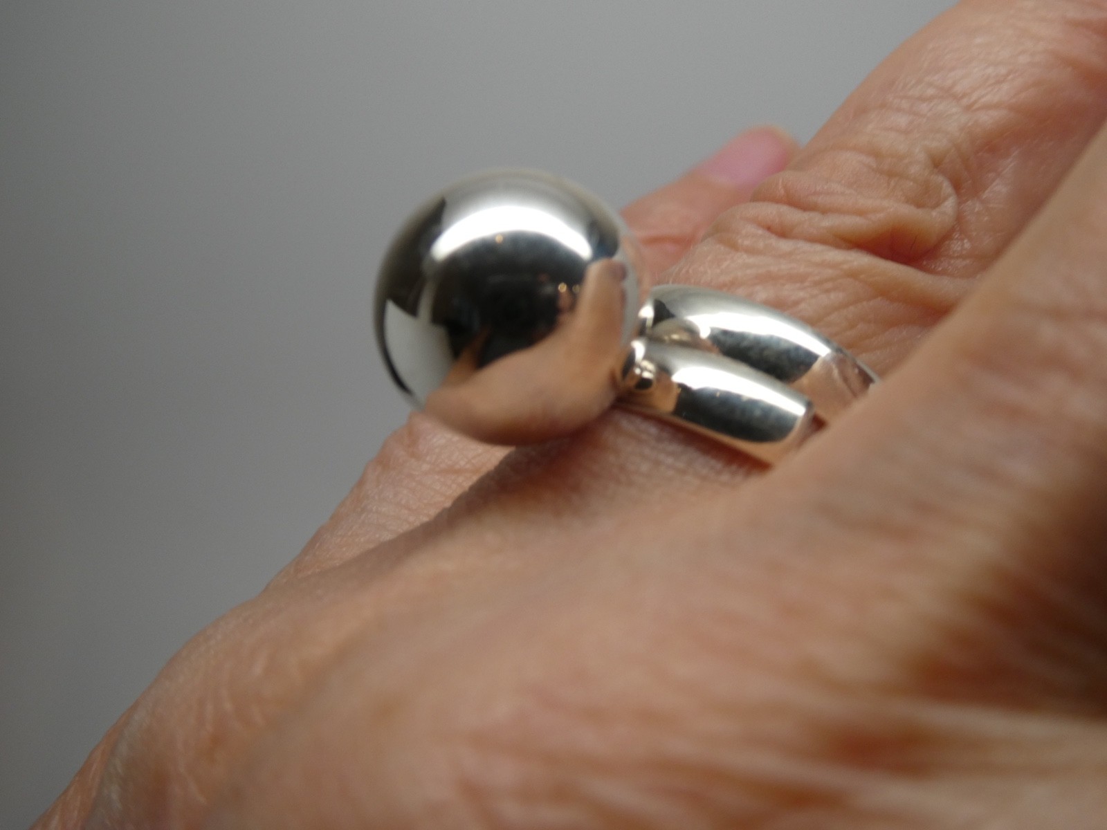 Mexico Signed TN-52 Harmony Jingle BALL Sterling 925 Adjustable RING 7 to 9