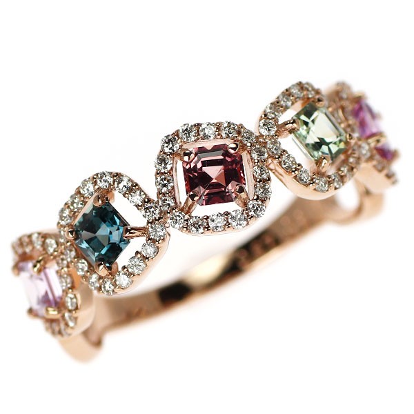 Brand New K18PG Multicolor Sapphire Diamond Ring 0.87ct D0.27ct free shipping fr