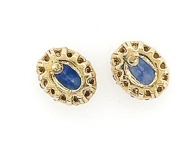 Brand New Sapphire Diamond Stud Halo Earrings 1.83ct 14K Yellow Gold