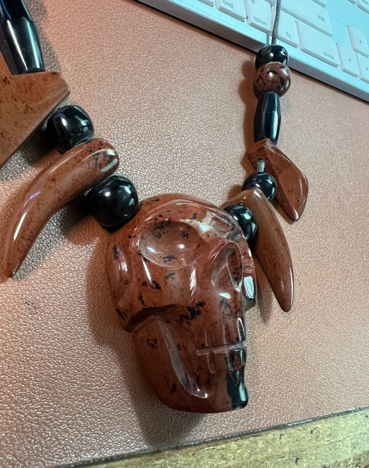 Tribal Skull Necklace, Mictlantecutli Mahogany Obsidian and Black Obsidian (#17)