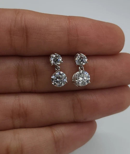 Real Moissanite 2.00Ct Round Cut Stud Woman’s Earrings 14K White Gold Plated