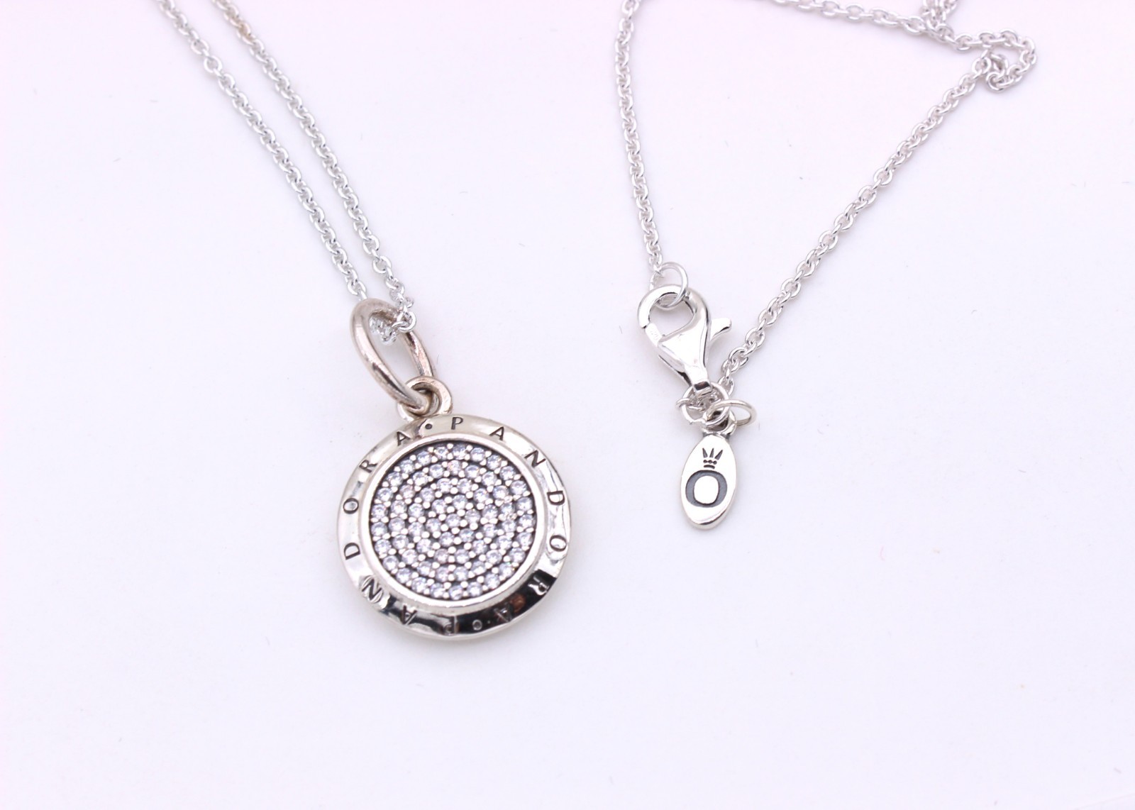 New Authentic PANDORA Signature Logo Pendant Silver 925 Necklace 17.7″ w/ BOX