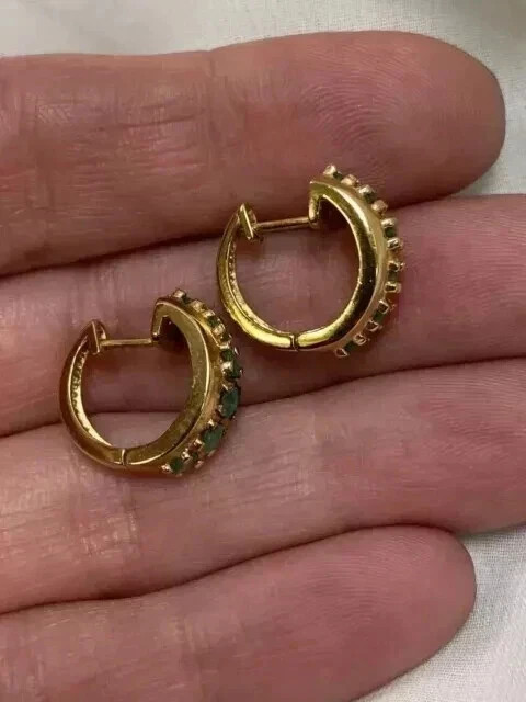 Simulated Green 3Ct Round Cut Emerald Hoop Earrings 14K Yellow Gold Plated
