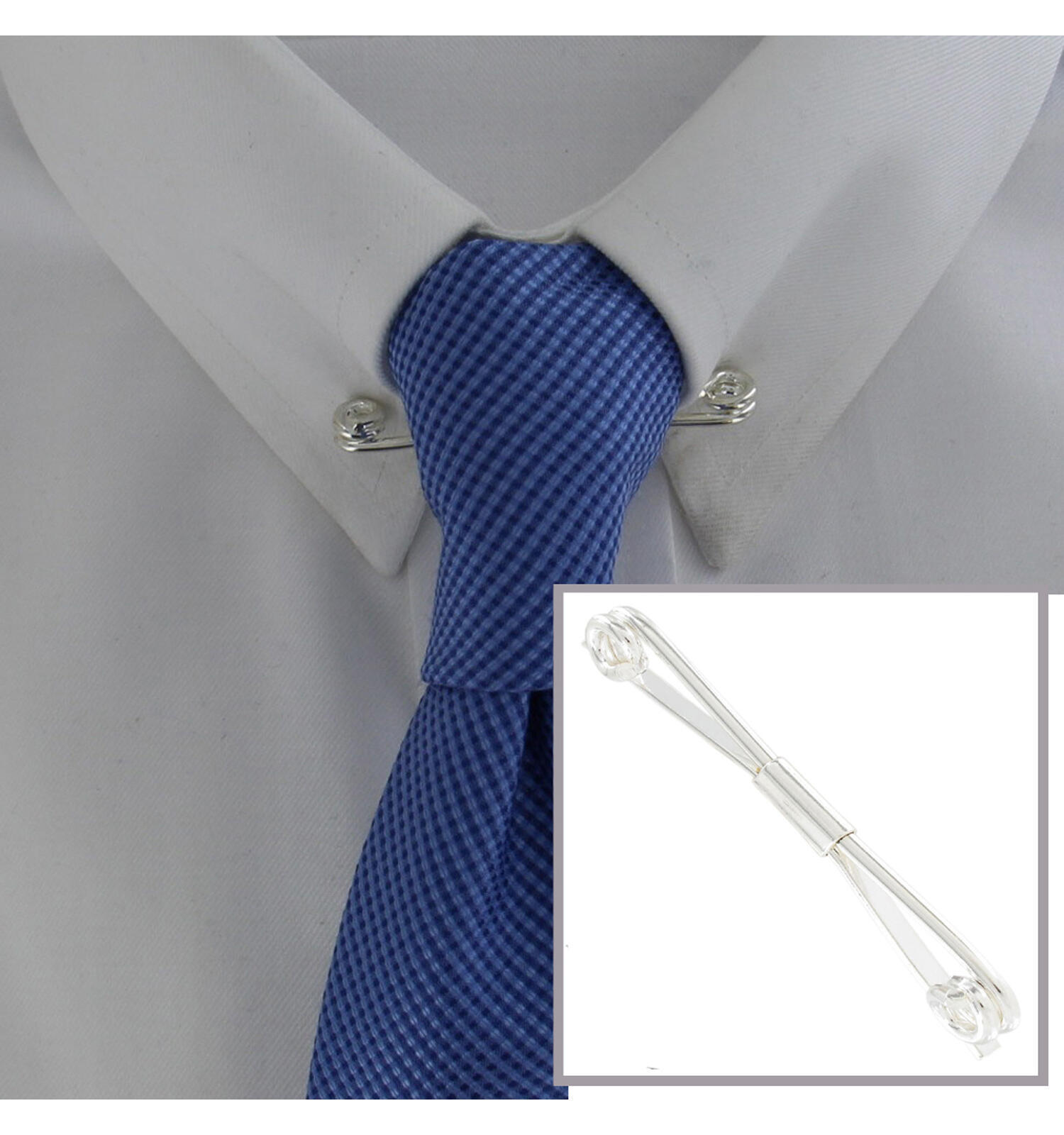 Ky & Co Collar Clip Made In USA Mens Bar Silver Tone 2 1/8″