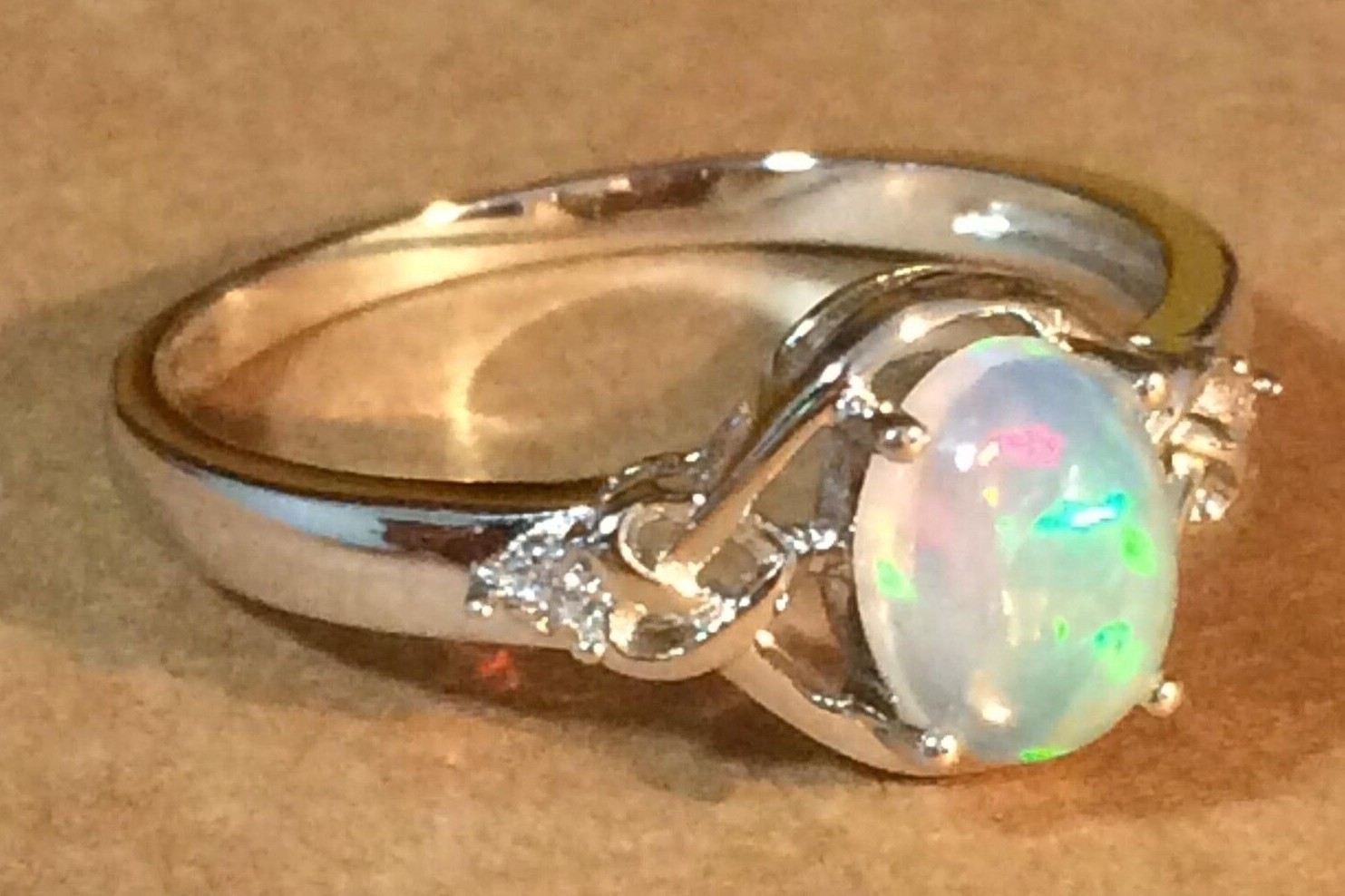 Fire Opal Ring Natural 8x6mm Solid Opal Solid Sterling Silver Sizes 6 to 11 US