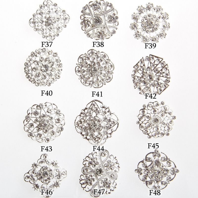 Metallic Flower Crystal Brooches -Round Rhinestone Brooch Pin Bouquet DIY Making