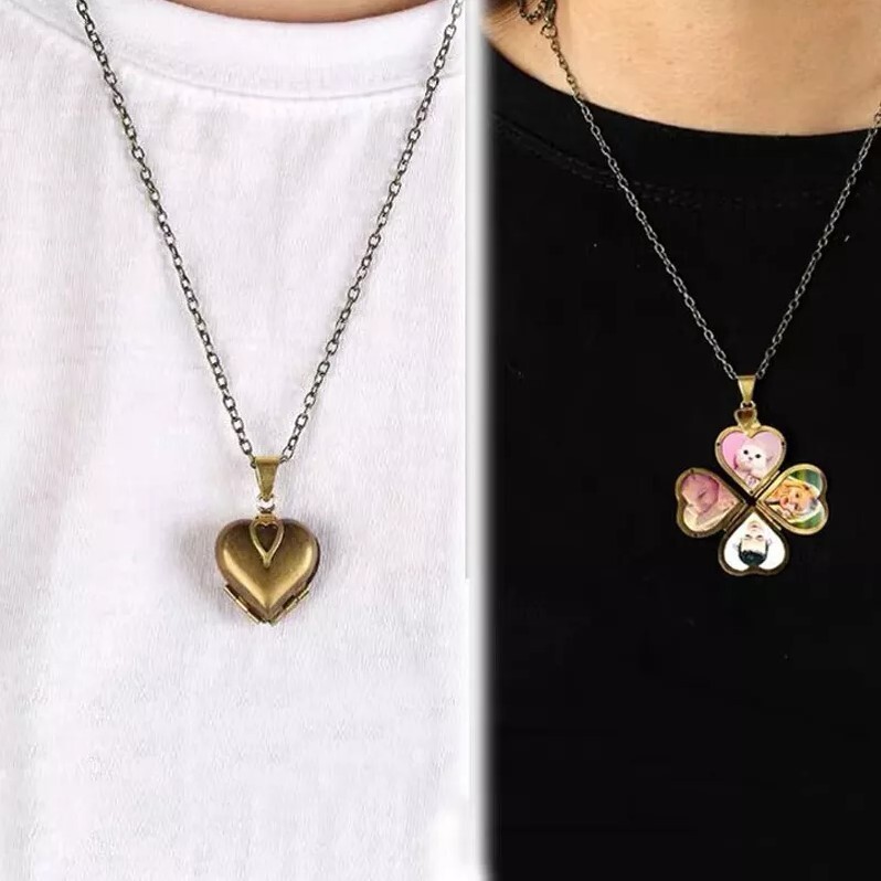 Four Photo Locket, Heart Shaped Locket Necklace Gold Jewelry – Gift
