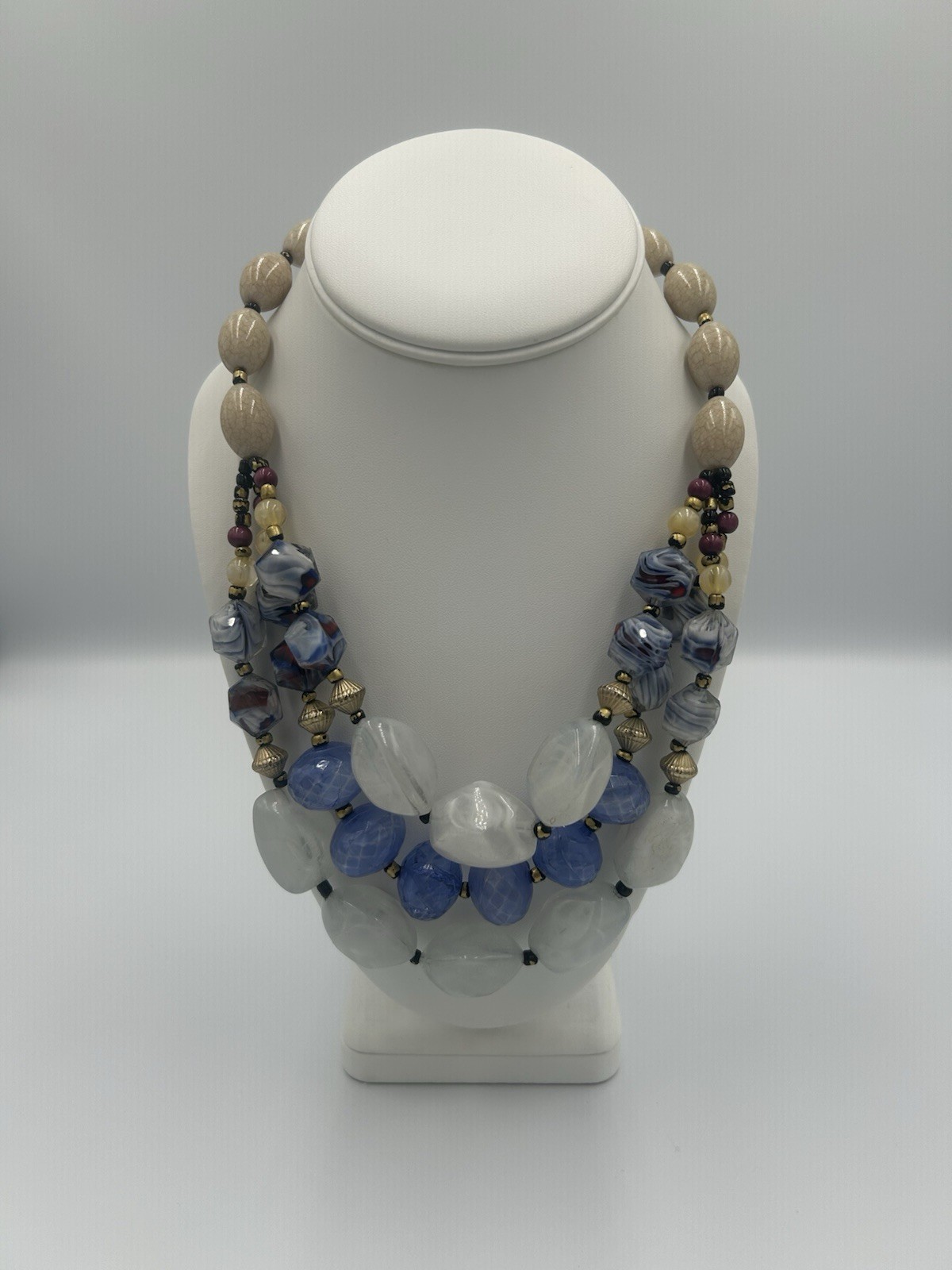 Vintage 80’s-90’s Multi-Strand Art Glass Statement Necklace 17”-20”
