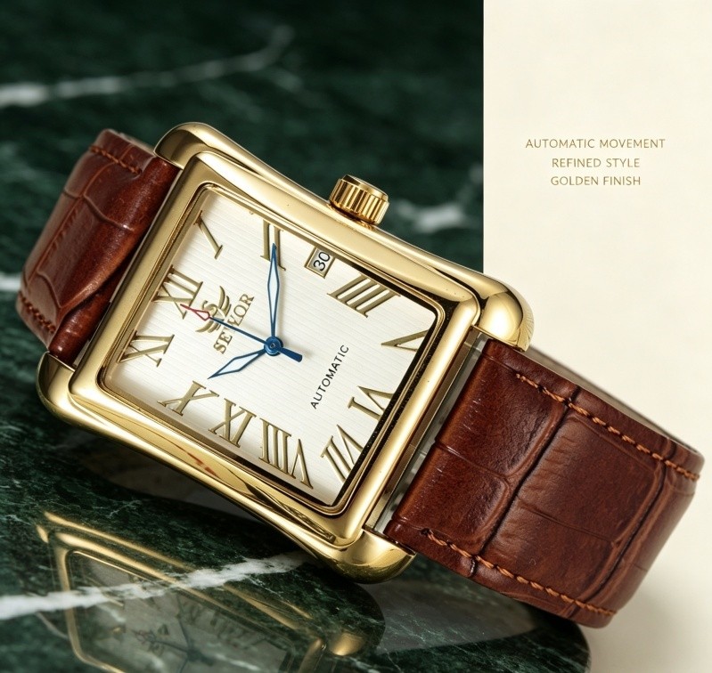 Luxury Men Mechanical Automatic square Watch Wristwatch fashion Business Gifts