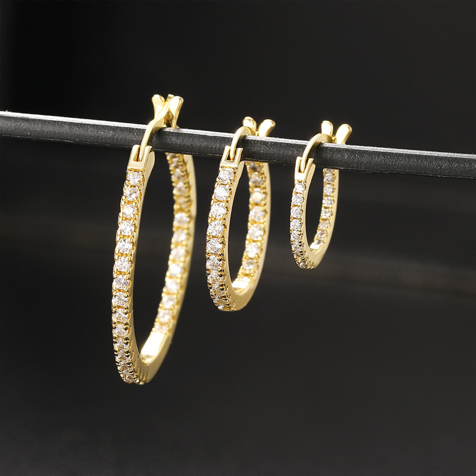 Delicate Women Earrings Jewelry Stainless Steel Huggie Hoop CZ Ear Studs 15-30MM