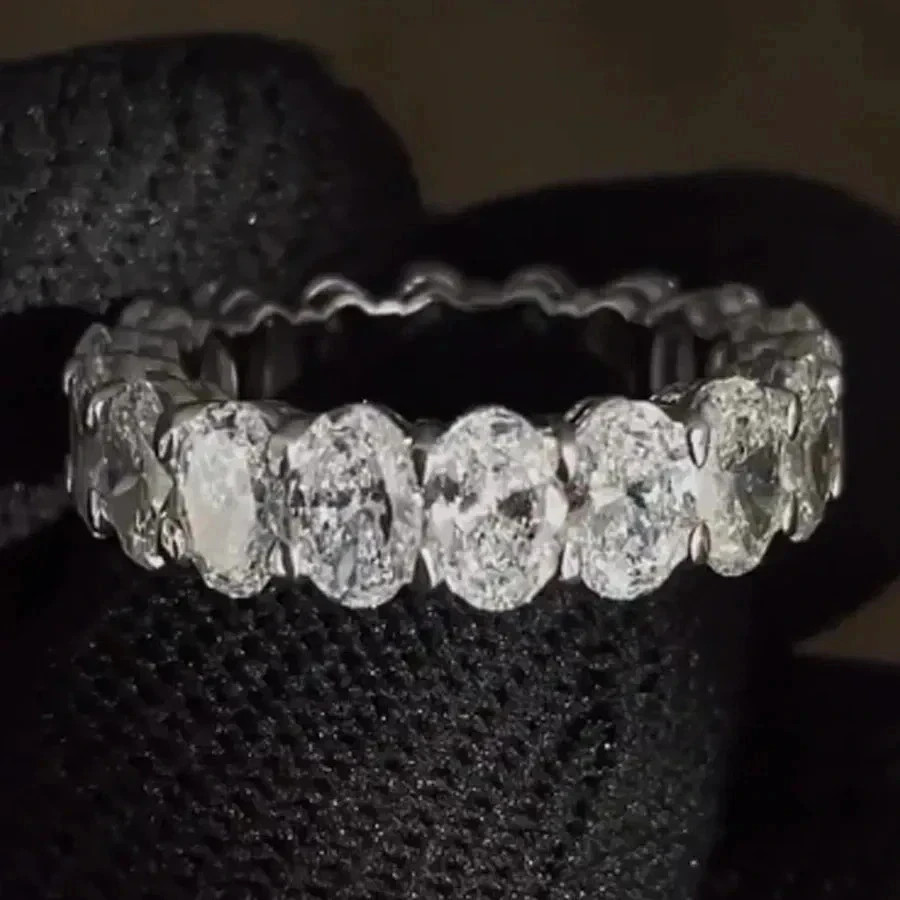 10.00 Ct Oval White Diamond Full Eternity Wedding Band In 14k White Gold Plated