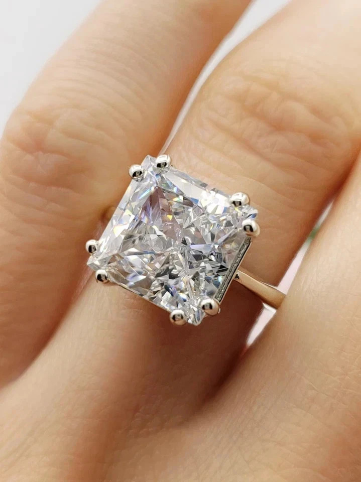RARE 4.50 Ct Certified White Diamond Princess Cut Solitaire Ring In 925 Silver