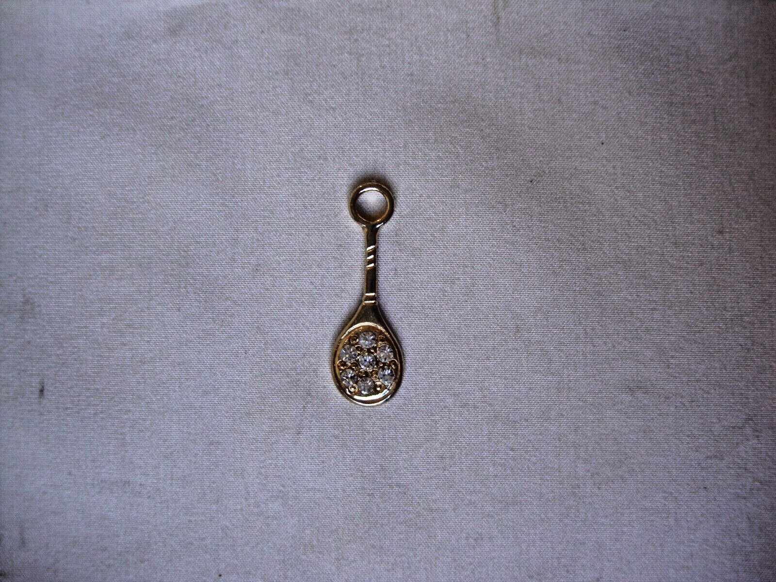 VINTAGE TENNIS RACKET CLEAR RHINESTONE CLUSTER GOLD TONE SLIDE CHARM/PENDANT