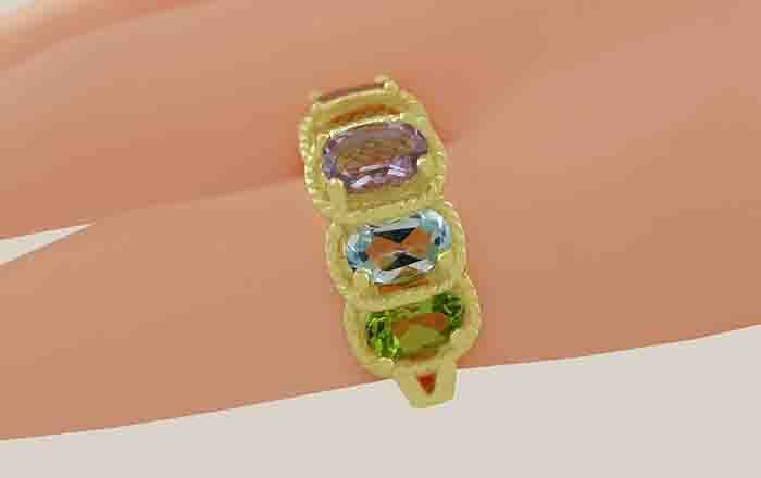 GENUINE 3.38 Cts AMETHYST, BLUE -YELLOW TOPAZ RING 925 SILVER (Gold tone) – NWT