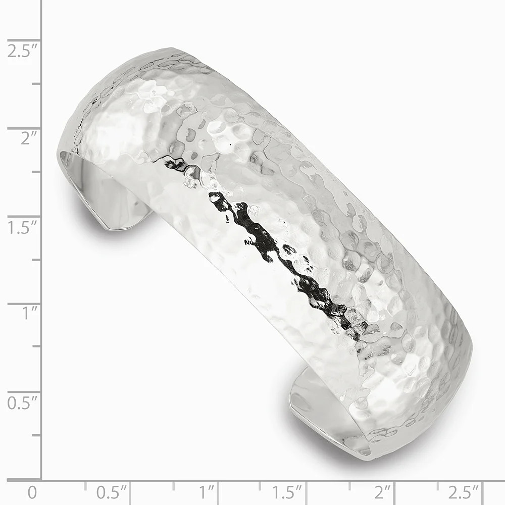 Sterling Silver 20mm Domed Hammered Cuff Bangle