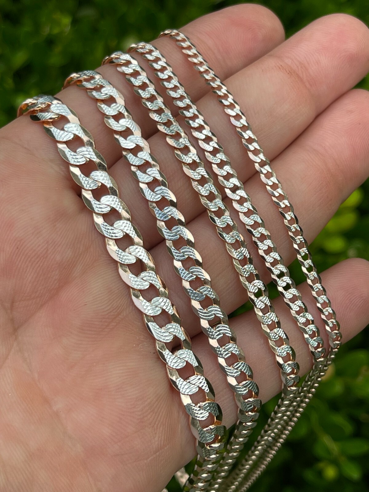 Miami Cuban Link Chain 14k Rose Gold Plated Solid 925 Silver Cut 5-8mm Necklace