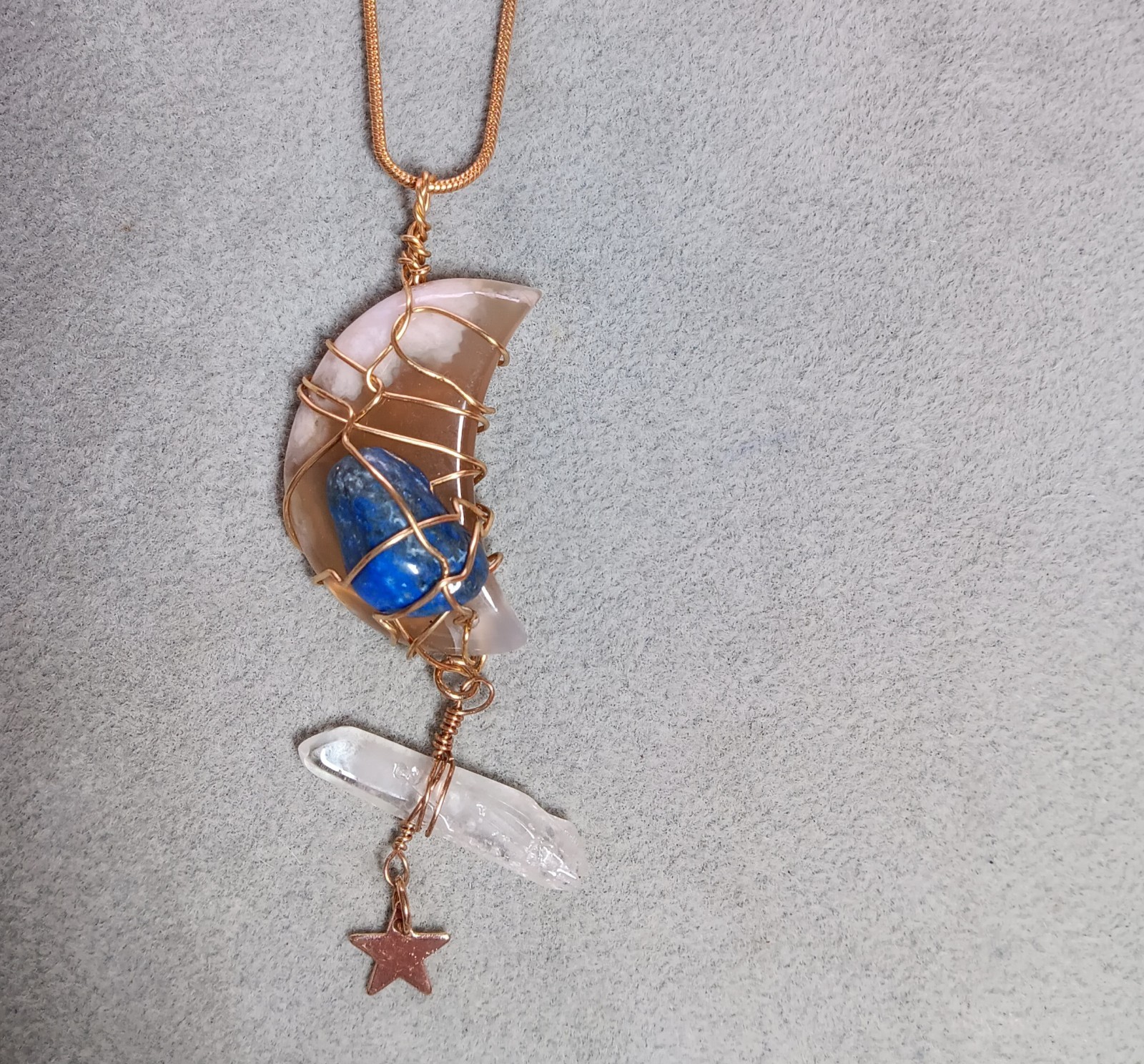 Wire Wrapped Jewelry Moon Pendant Star Necklace Agate Quartz Crystal Lapis Stone