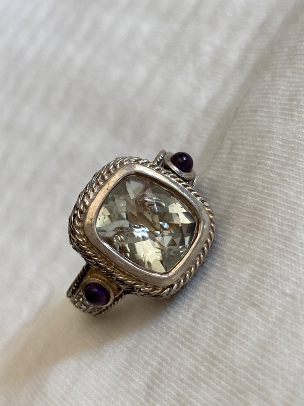 effy ring sterling silver checkerboard cut lime quartz amethyst sz 8