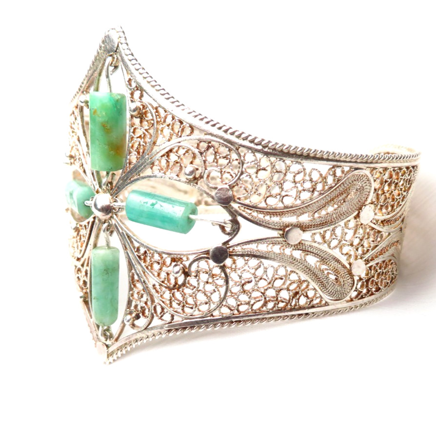 Colombian Emerald Filigree Bracelet 10.20 Cts 4 Tubular set in Silver Muzo