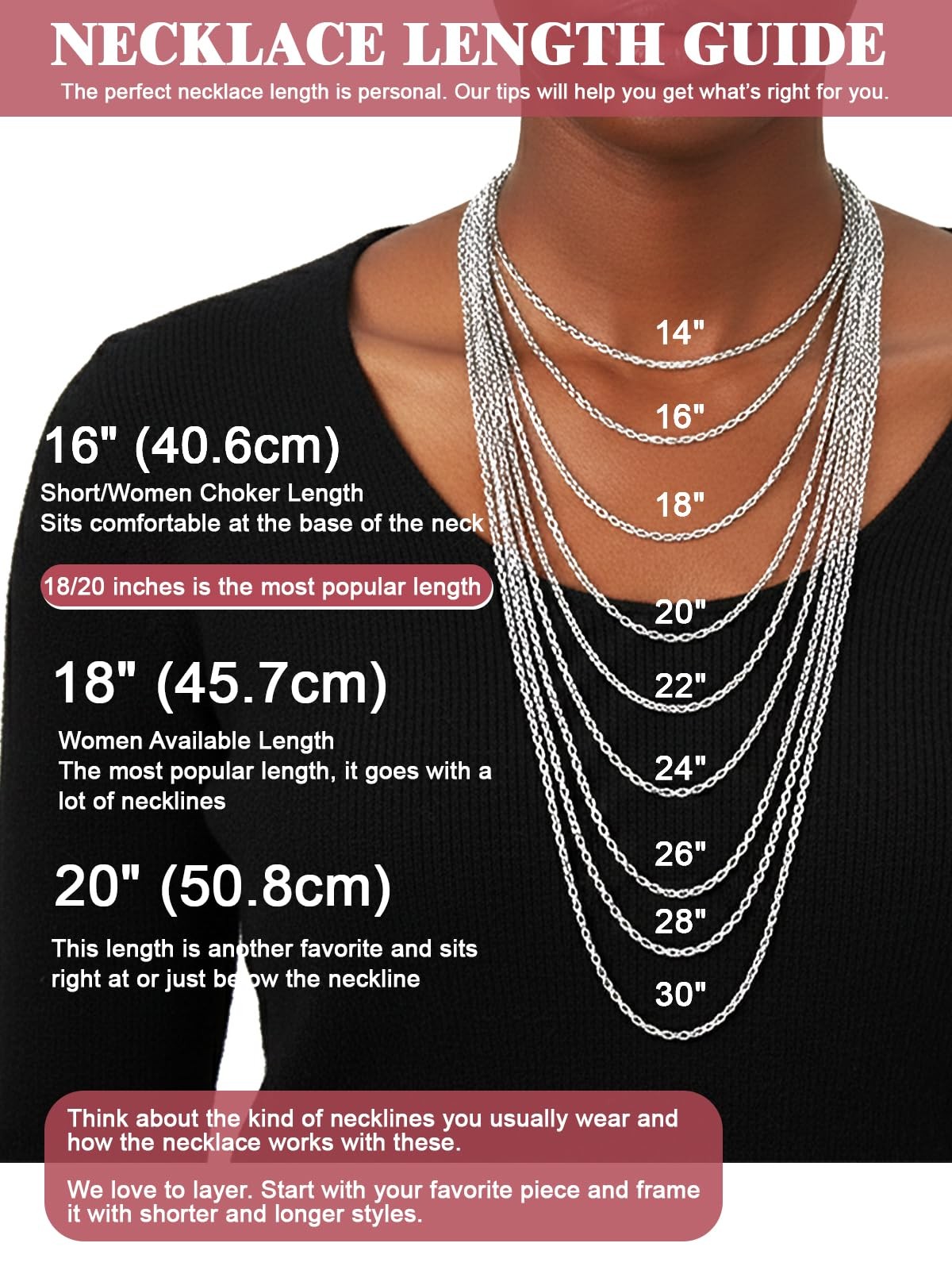 Womens Chain Necklaces 1mm/1.4mm/2mm Cable Chain Necklace, 316L Stainless Ste…
