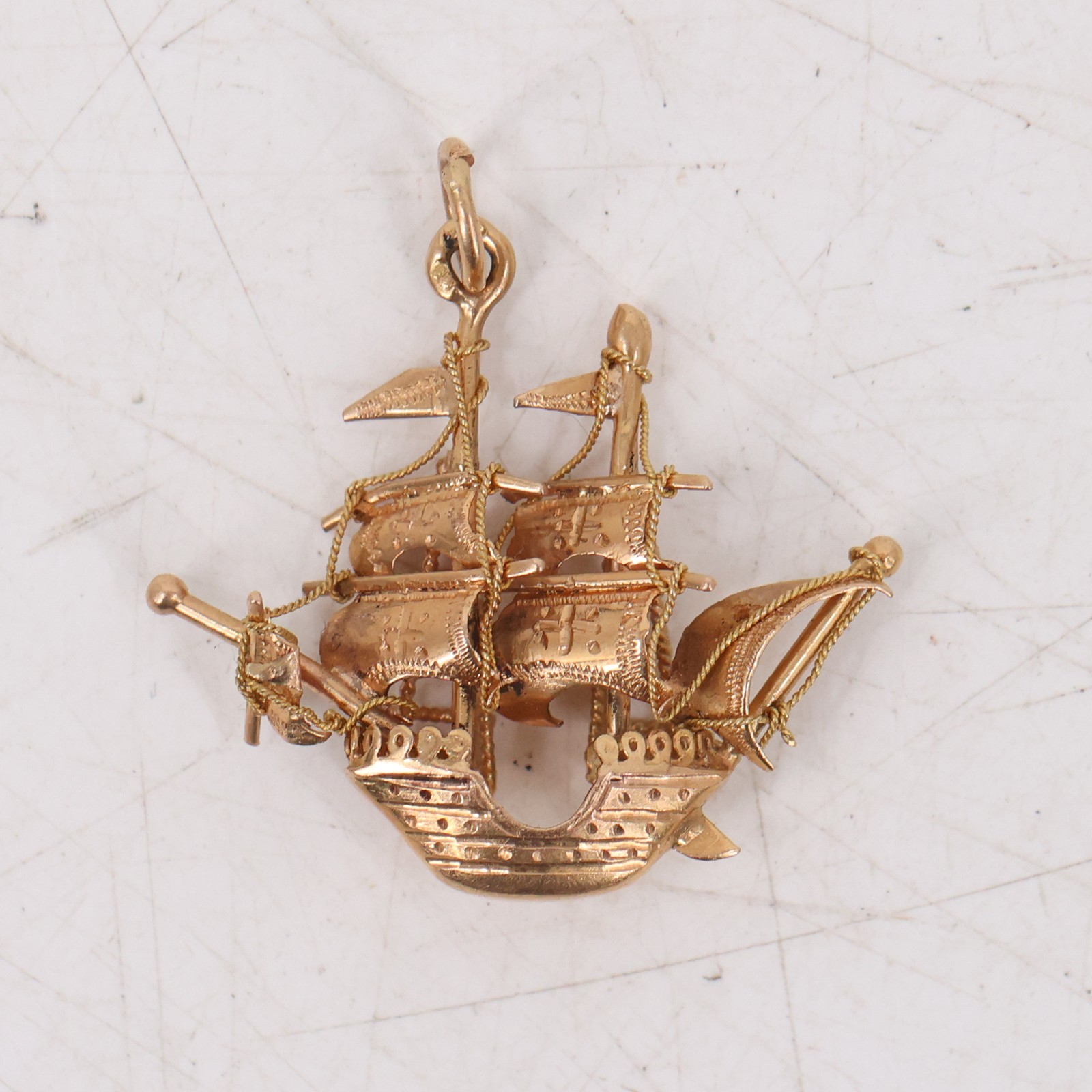 18KT Gold Karat 2.4 Grams Spanish Galleon Pirate Ship Charm Necklace Pendant