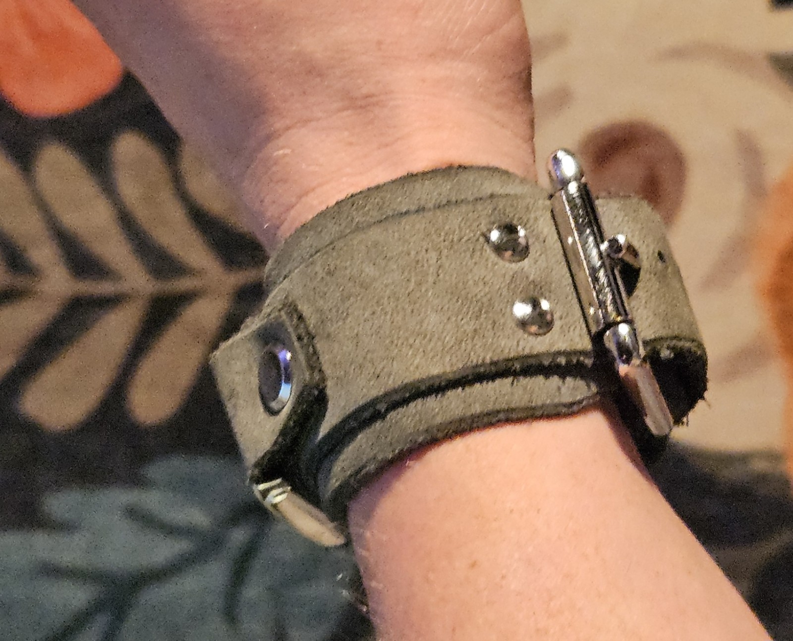 Handmade Blue/Grey Leather Relic Women’s Analog Quartz Cuff Watch