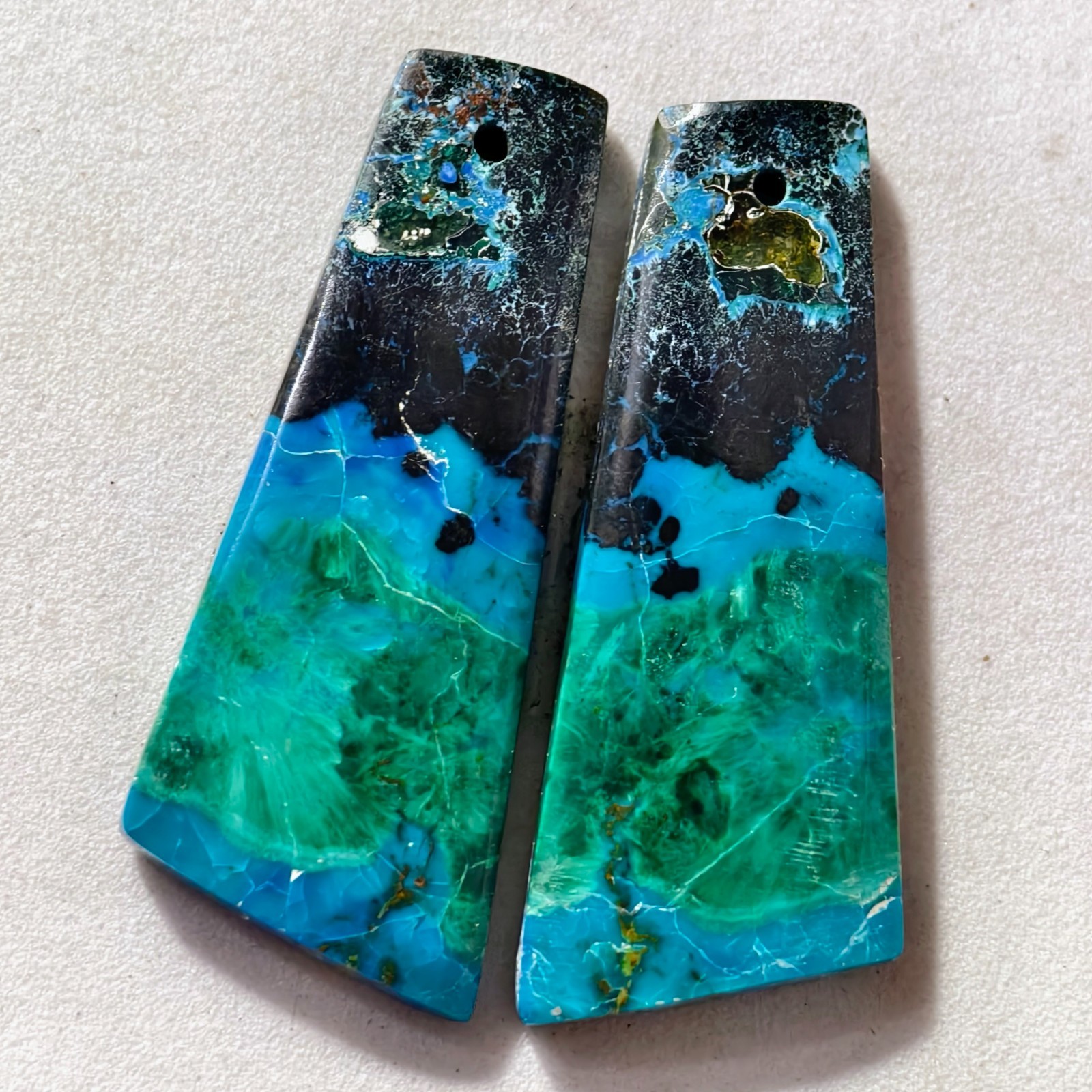 39 Cts Natural Chrysocolla Malachite Drilled Pair Cabochon Gemstone 35.1X13.7 MM