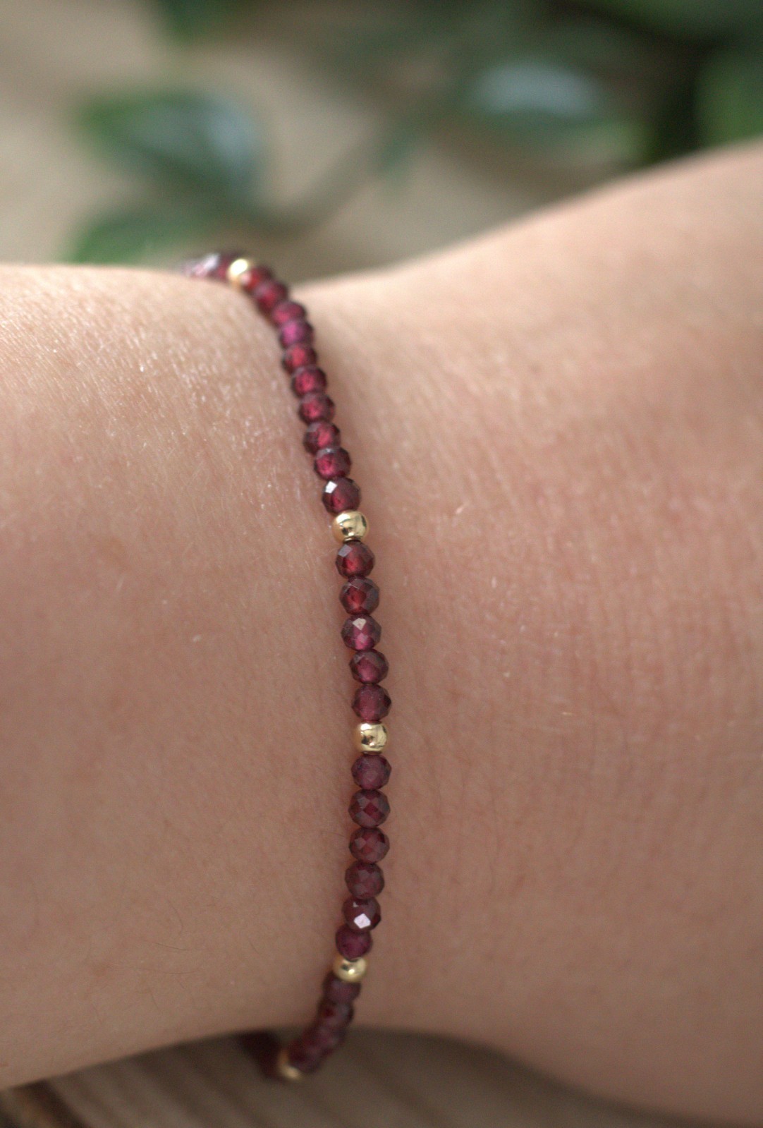 Garnet+ 14K Gold balls, Gemstone Bracelet, January Birthstone, 18k gold filled