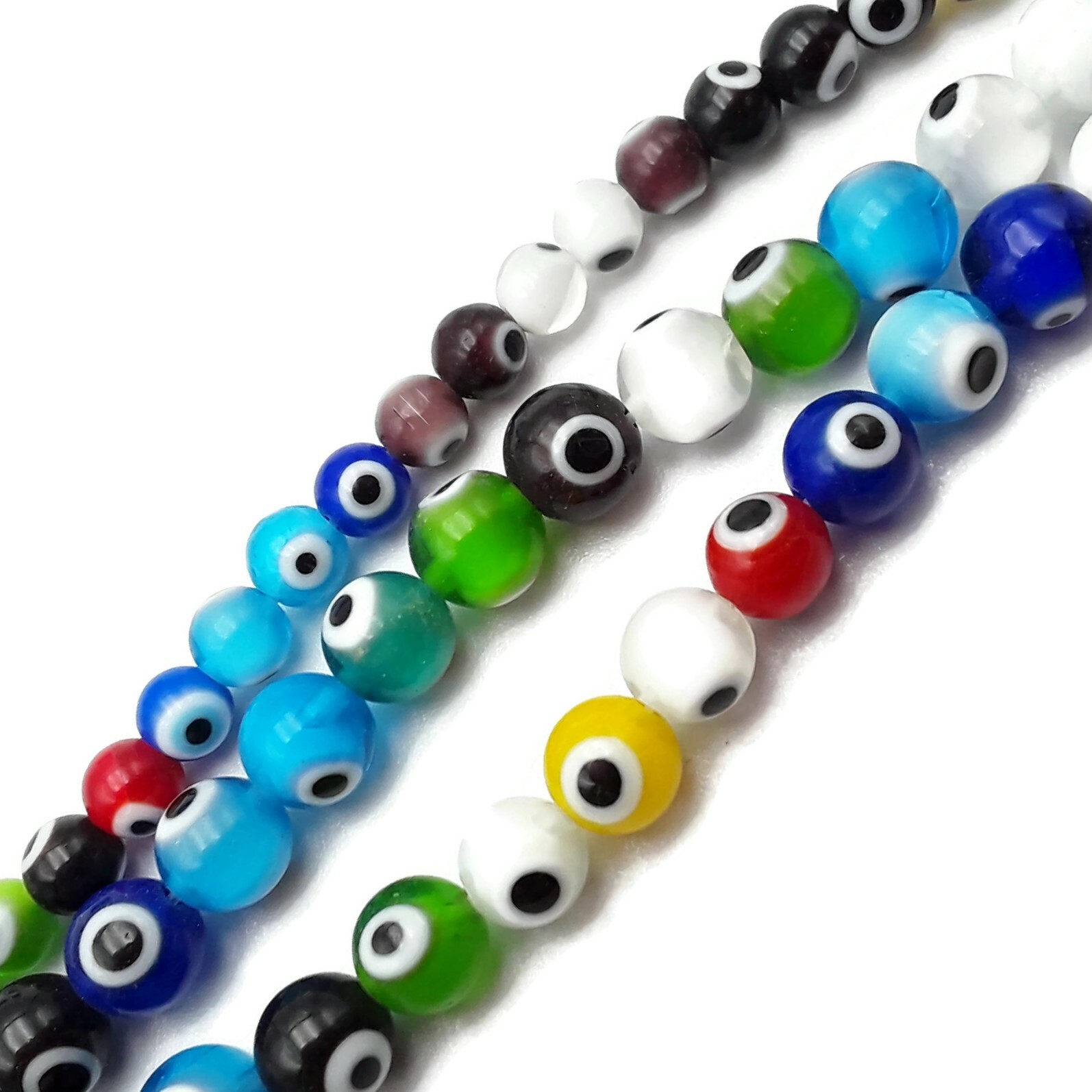 Multi-Color Evil Eye Glass Smooth Round Beads 6mm 8mm 10mm 15.5″ Strand