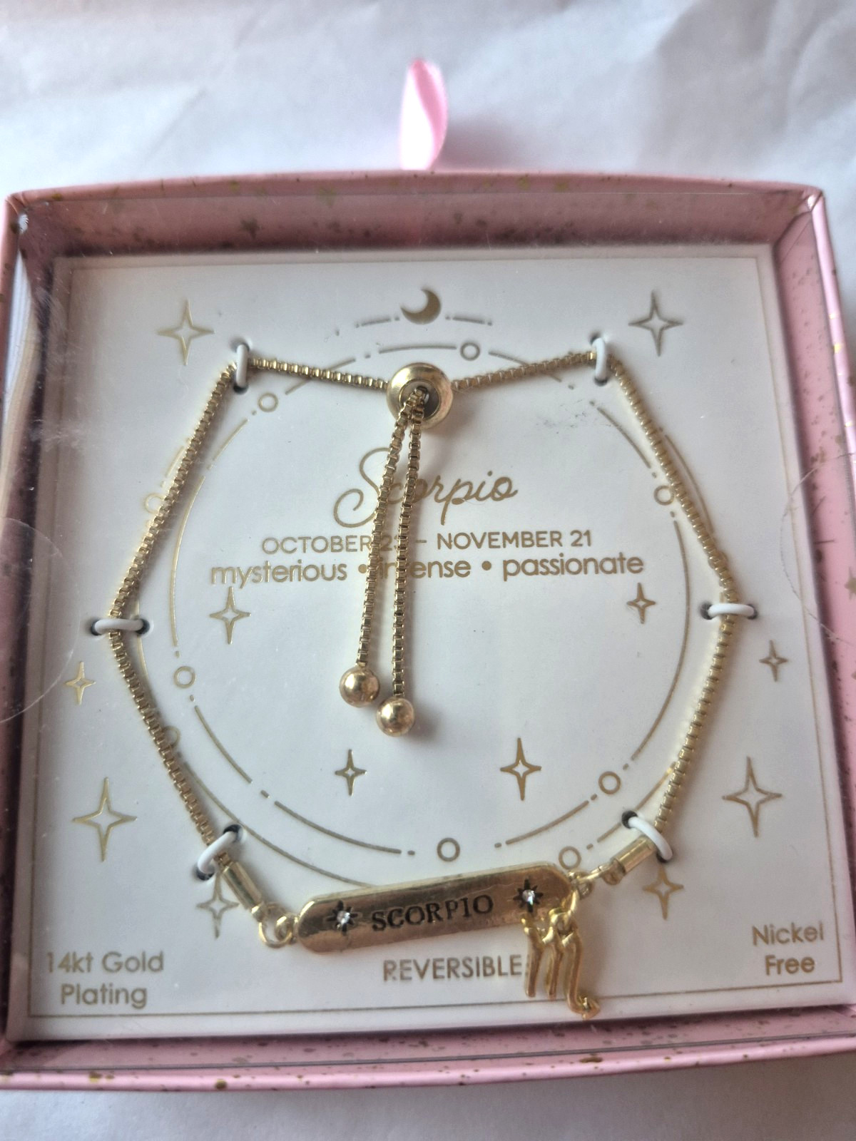 Unique Design Astrology Bracelet Scorpio 14k Gold Plated Nickel Free Adjustable