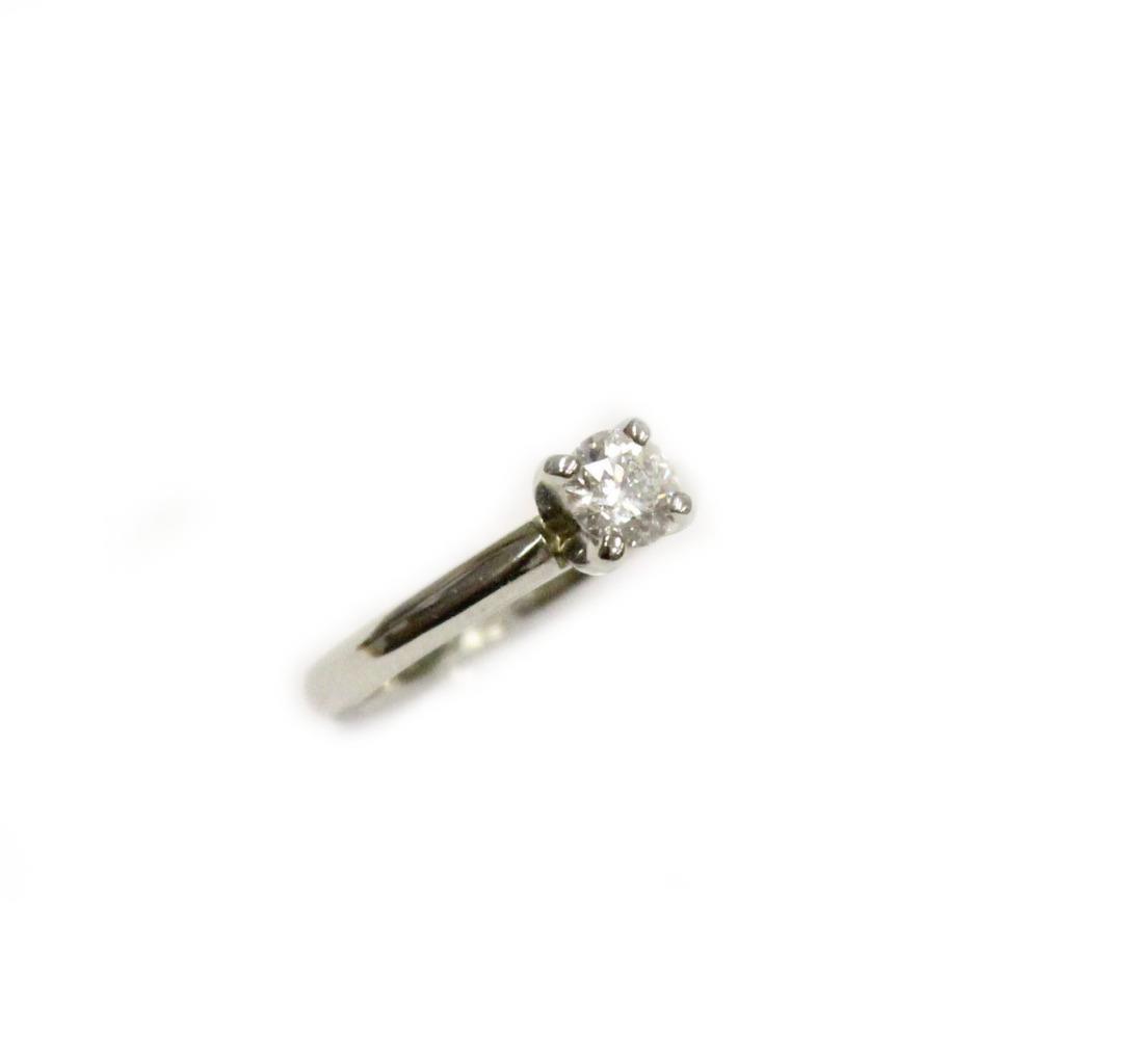 Diamond Ring 0.36ct H SI2 set in 19K white gold + 19K plain band Size-3.5