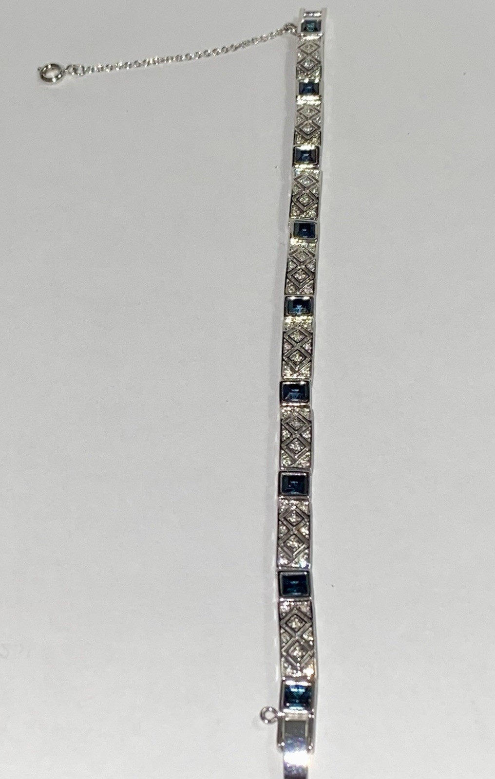Art Deco Blue Stone and CZs Bracelet With Chain And Safety Clasp Joan Rivers