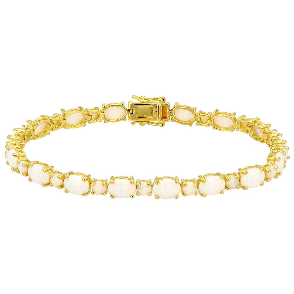 12.07 ctw Oval Created Ethiopian Opal 14K Yellow Gold Over Tennis Bracelet 7.5″