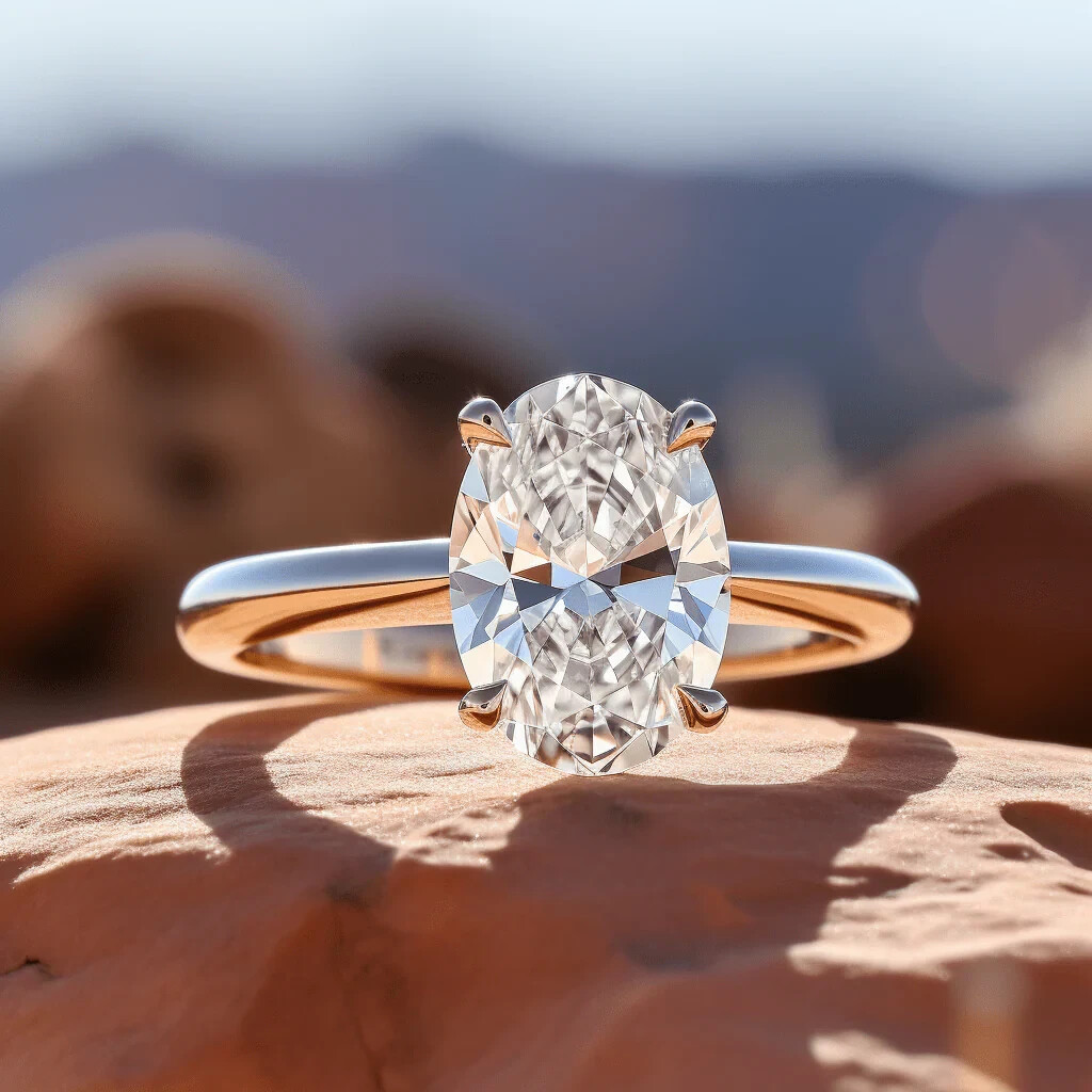 12x8mm Oval Cut Moissanite Prong Engagement Ring 14k Yellow Gold Plated