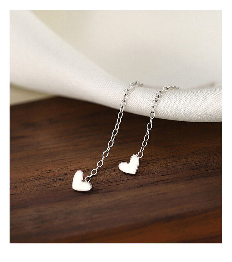 Elegant 999 Sterling Silver Earrings Love Heart Clover Chain Woman Jewelry US