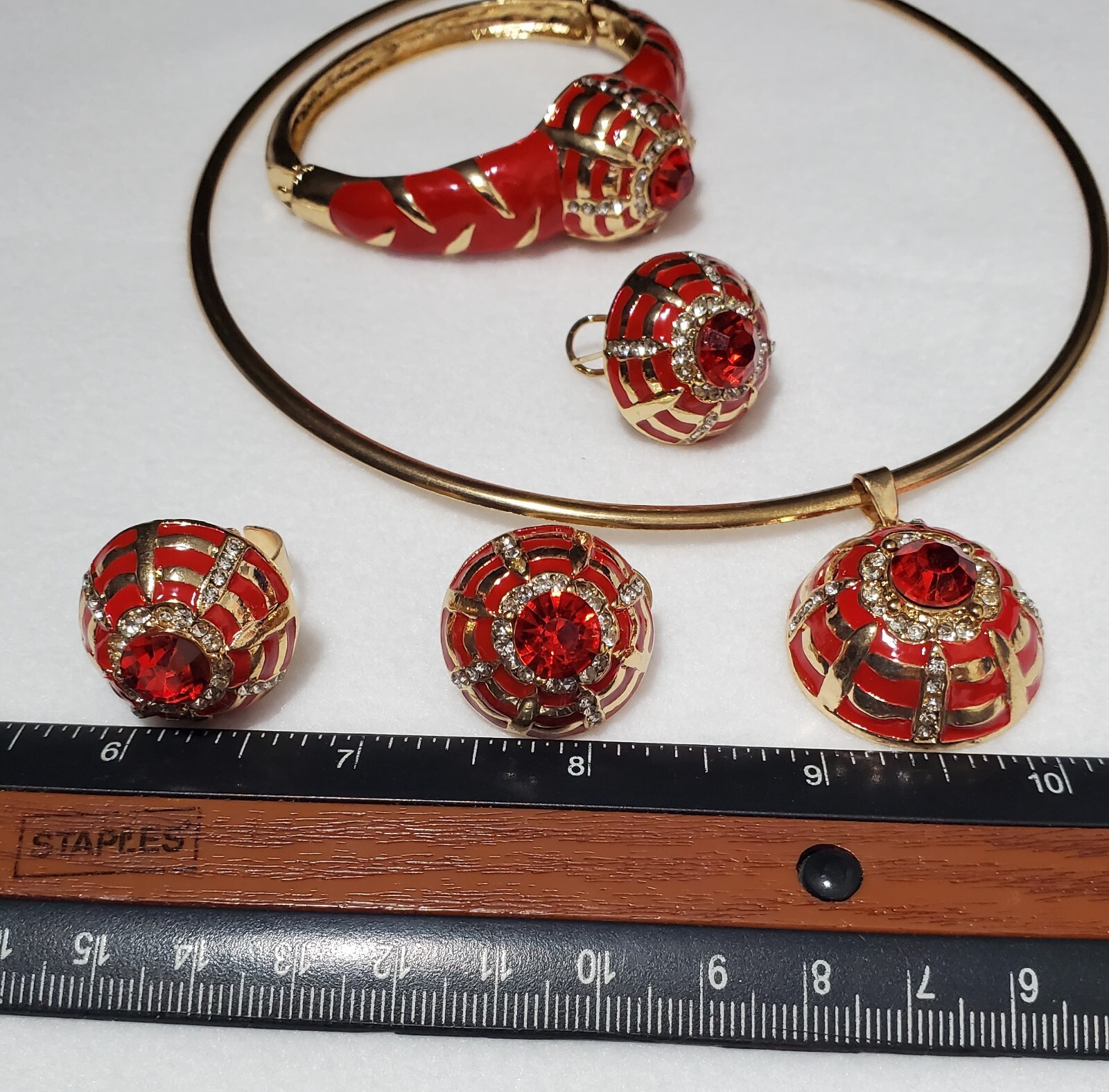 Red & Gold 4 Piece Choker Jewelry Set W/Yag Diamonds Glossy Elegant