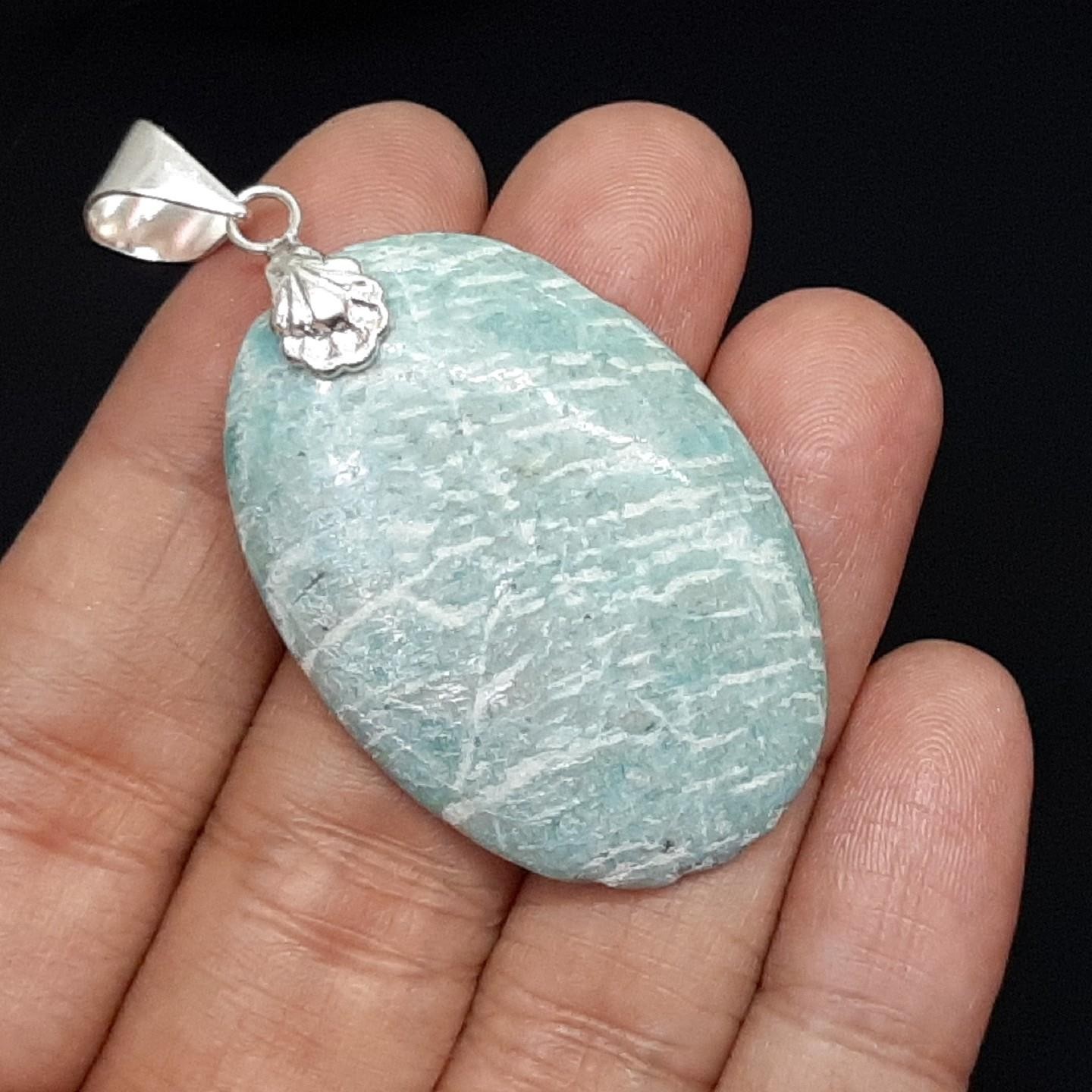 LARGE 20.06ctw Amazonite Cabochon Silver Pendant 13.3g