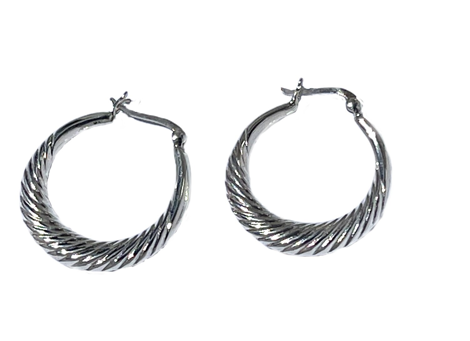 New Pair of 925 Sterling Silver Shrimp Hoop Earrings 1 1/8 inches long