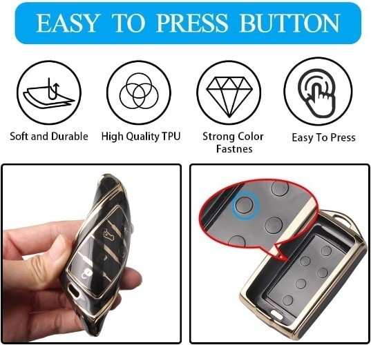 Key Fob Cover with Keychain, Car Key Case Shell Protection 5 Butt Color: Black