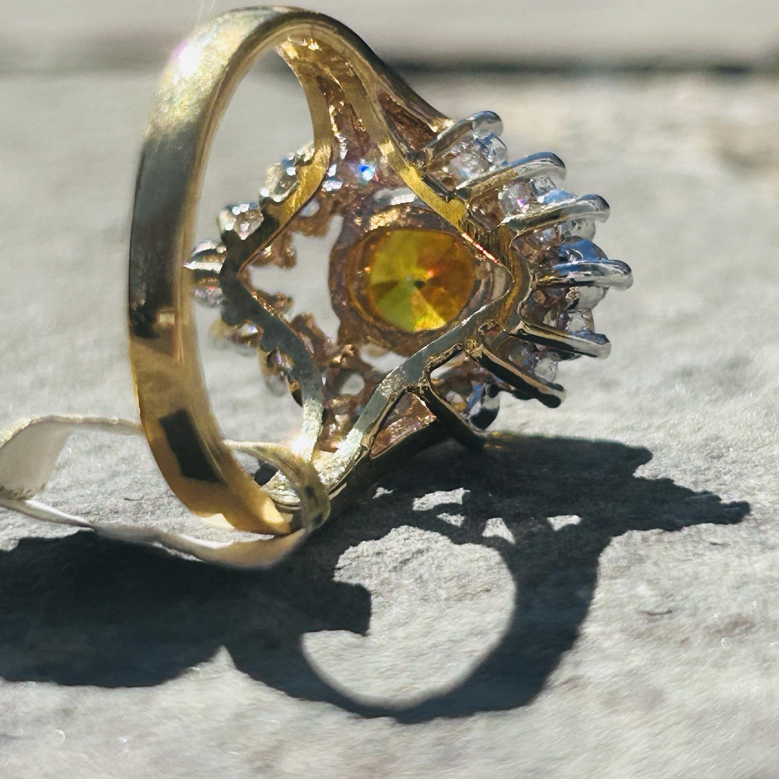 Vintage Cocktail Ring 14K Electroplate Gold Tone Cubic Zirconia Dura-Klad Size 8