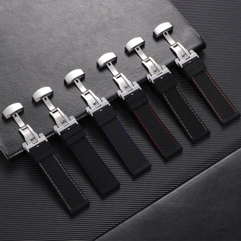 Silicone Breathable Sport Watch Band Strap 20mm 22mm Butterfly Clasp Bracelet