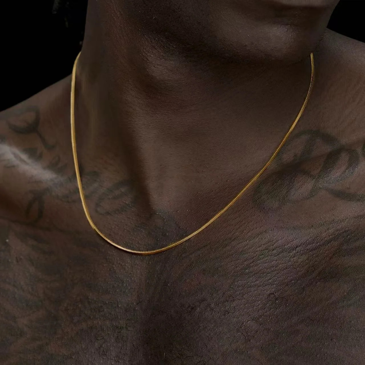 1.2mm Gold Color Plated Stainless Steel Chain Necklace Simple Square Snake Chain