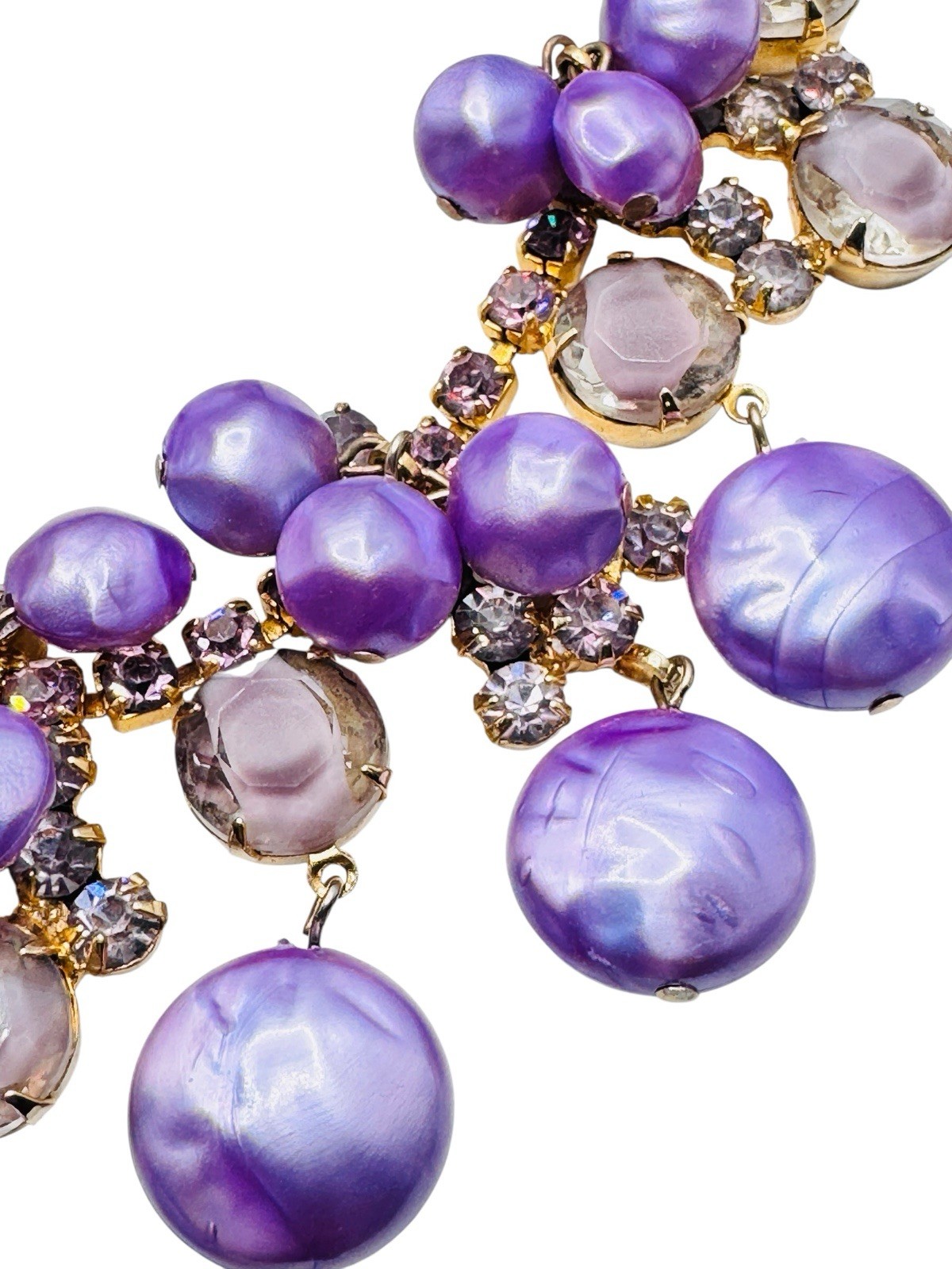 Vintage Juliana D&E Purple Rhinestone Pearl Necklace Earrings Set Book Piece