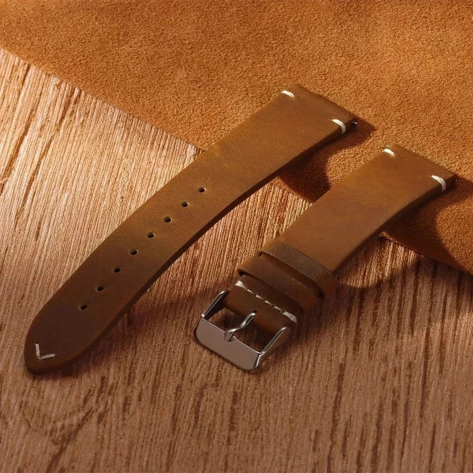 Retro Oil Wax Genuine Leather Watch Band 18 19 20 21 22 24mm Thin Cowhide Strap