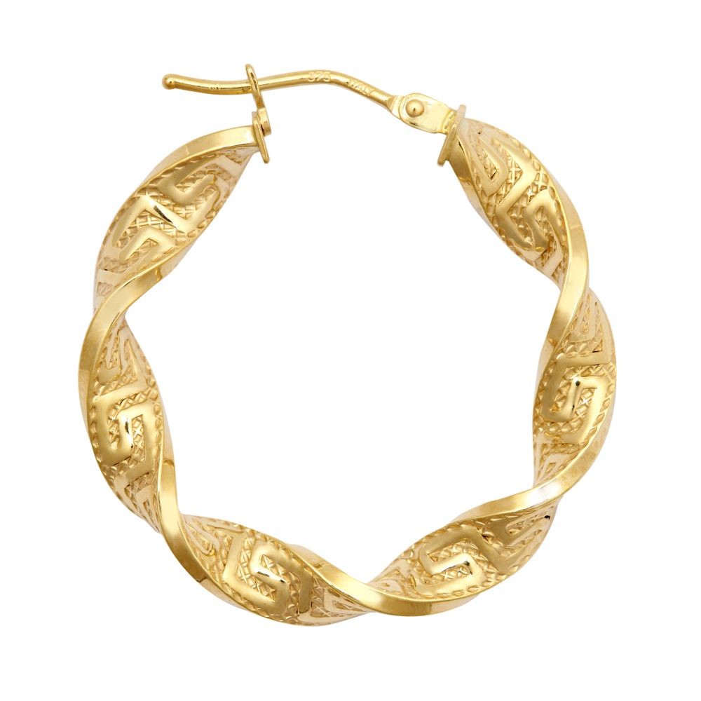 Hoop Earrings 9ct Yellow Gold Greek Key Womens Jewellery